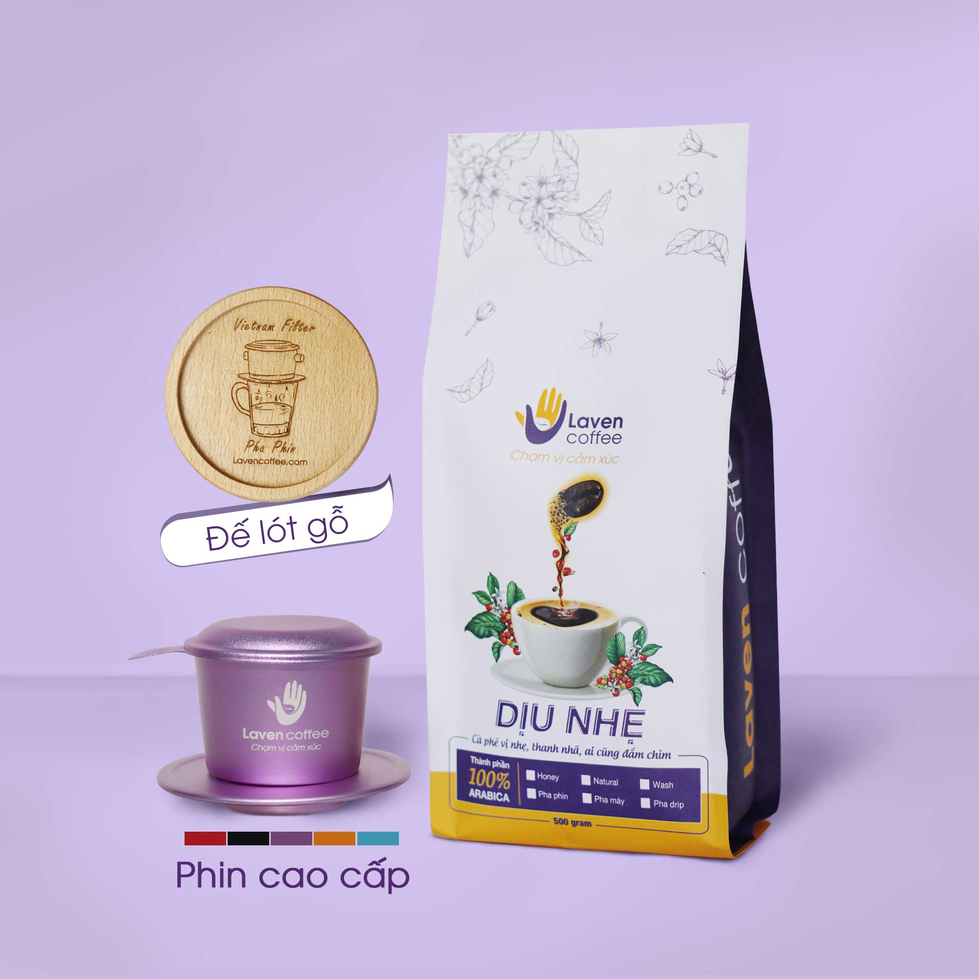 COMBO DỊU NHẸ | Cà phê + Phin + Đế Lót | Laven Coffee